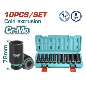Bộ 10 đầu tuýp dài 1/2' Thép Cr-mo Total THKISD12102L 2