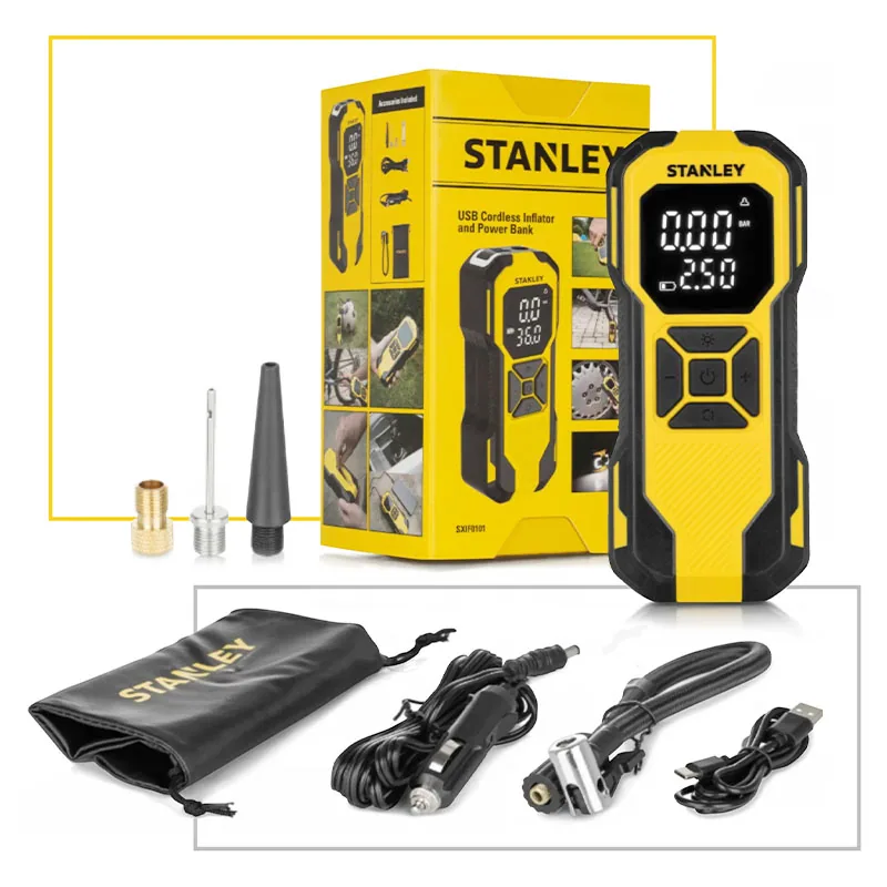 Máy bơm hơi dùng pin Stanley SXIF0101 (Tích hợp đèn Led & sạc dự phòng) | Máy Bơm Hơi Dùng Pin